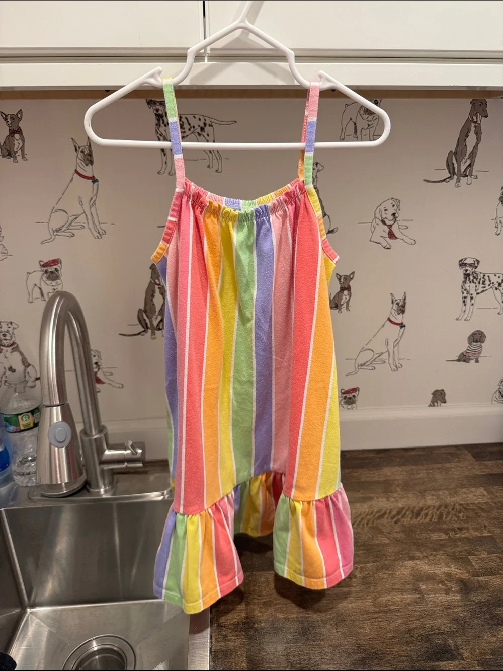 Girls Rainbow Stripe Ruffle Hem Sundress